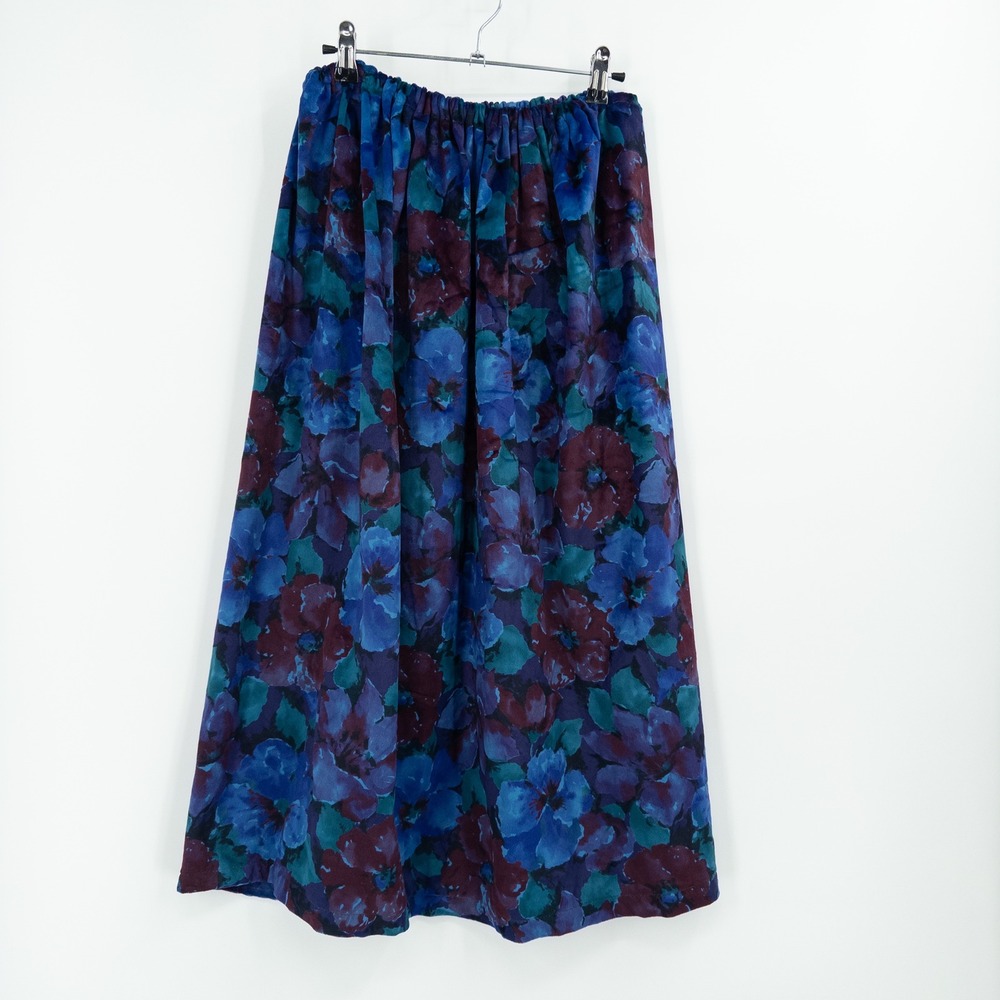 Handmade‎ Floral Midi Skirt Womens M-L Blue Moody Velvet 90s Soft Grunge Witchy